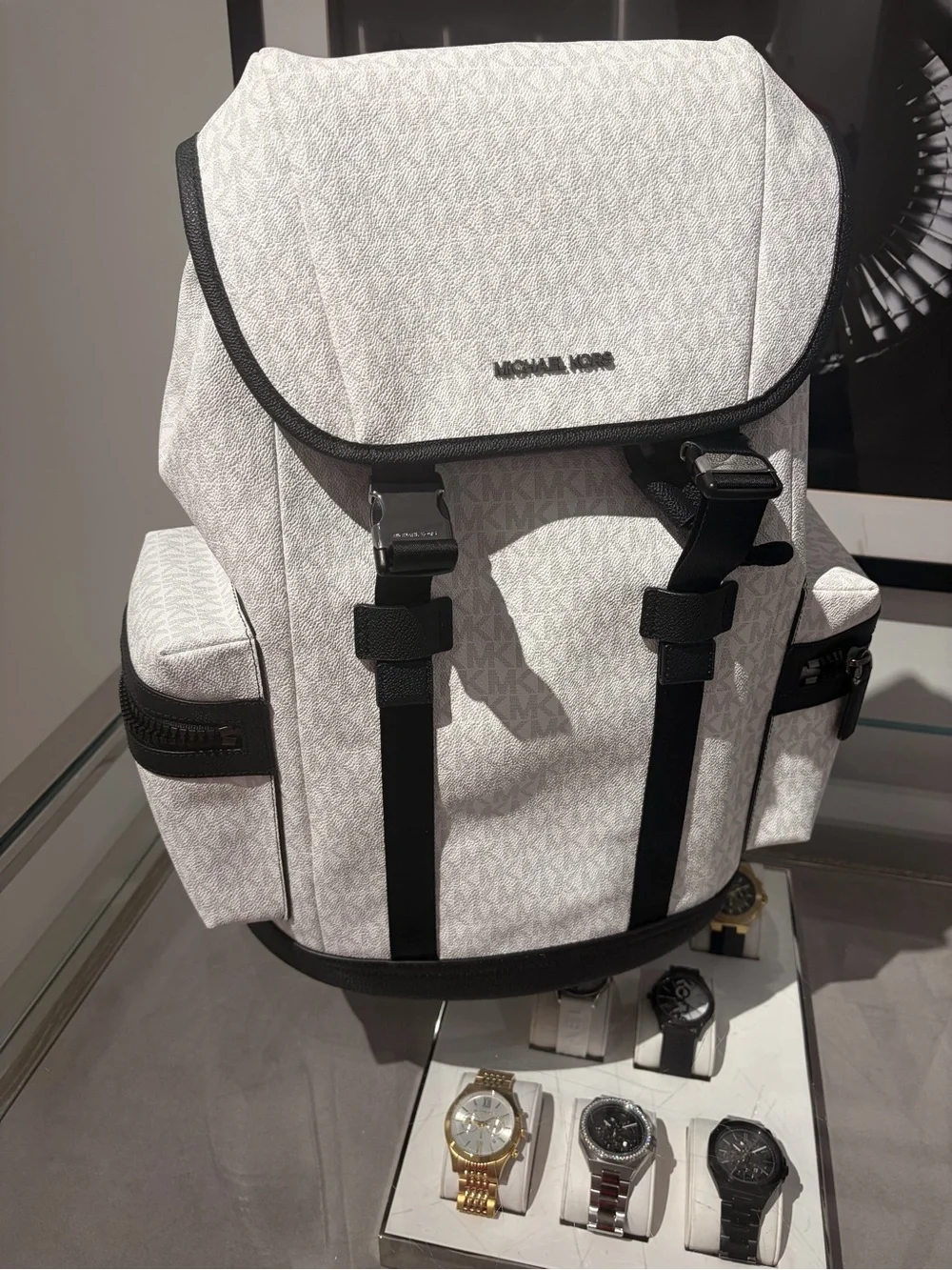 Michael Kors Cooper Men Logo Buckle Flap Zip Side Pockets Backpack Bright White